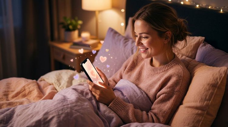 Cute Websites to Send Your Boyfriend or Girlfriend - cover image showing woman smiling at phone with hearts
